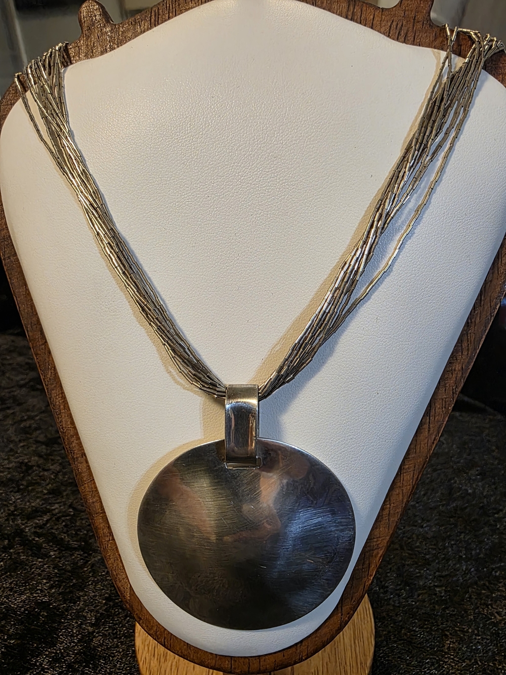 ONE WORLD 925 Silver Multi-Strand Necklace with Round Disc Pendant, 925